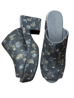 New with Tag Chocolat Blu Grey Open-Toe Patchwork Mules